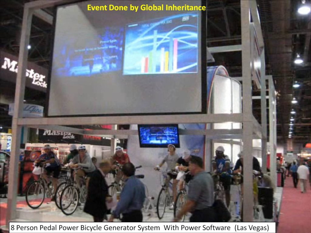 Trade show Event display pedal power generators for bicycle event by Global Inheritance